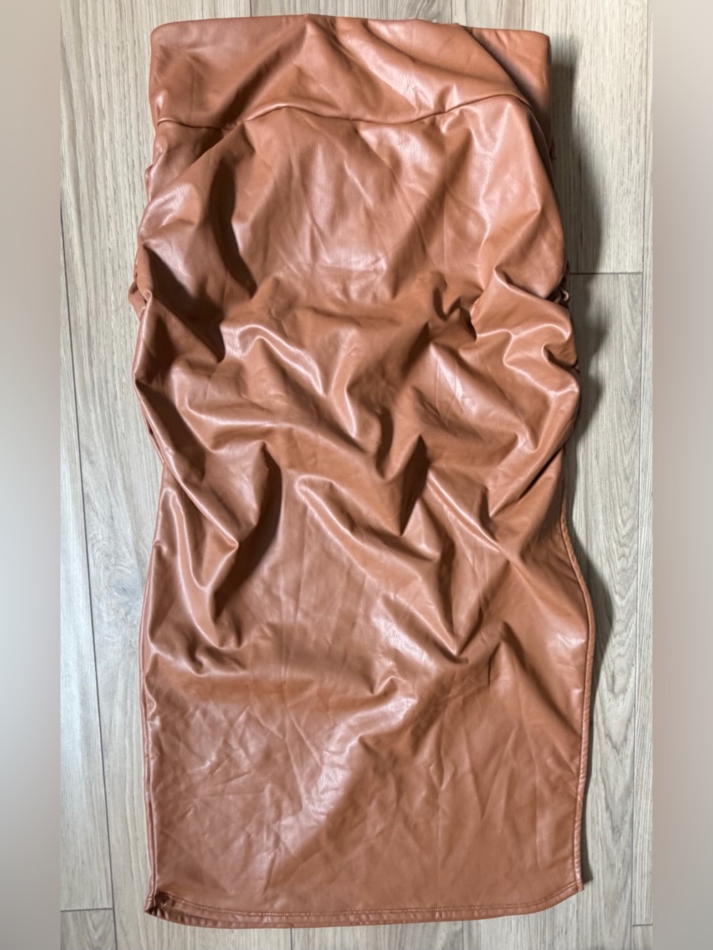 Halara Faux Leather Ruched Midi Skirt/Skort Brown Sz Small